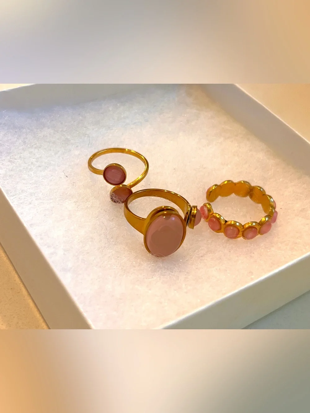 Gold Pink Stone Stacking Rings - Elegant Women’s Jewelry